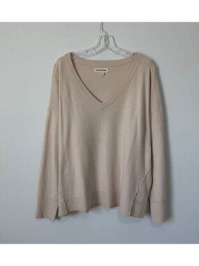 Lucky Brand Long Sleeve V-Neck Cream Pullover Sweater Women's Size XL